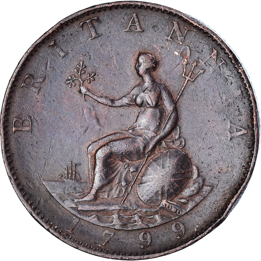 Coin, Great Britain, George III, 1/2 Penny, 1799, VF(20-25), Copper, KM:647