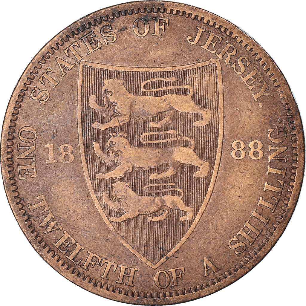 Monnaie, Jersey, Victoria, 1/12 Shilling, 1888, TB+, Bronze, KM:8
