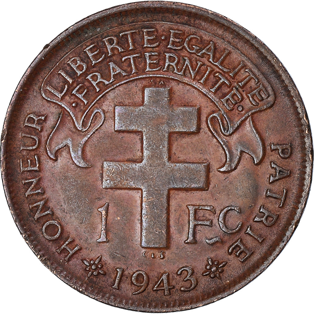 Moneta, Camerun, Franc, 1943, Pretoria, BB+, Bronzo, KM:5, Lecompte:14