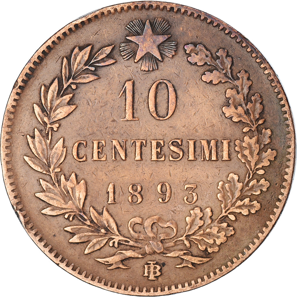 Coin, Italy, Umberto I, 10 Centesimi, 1893, Birmingham, EF(40-45), Copper