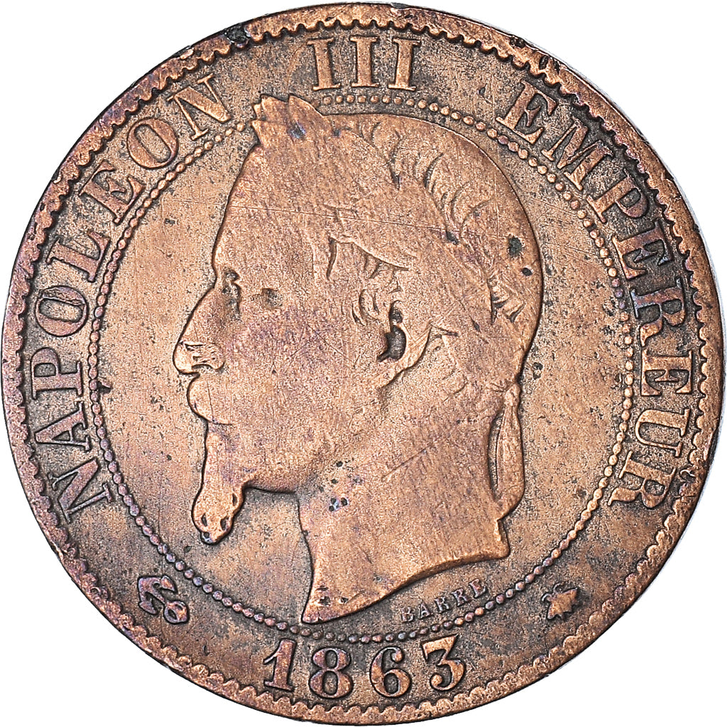 Monnaie, France, Napoleon III, 5 Centimes, 1863, Paris, TB, Bronze, Gadoury:155