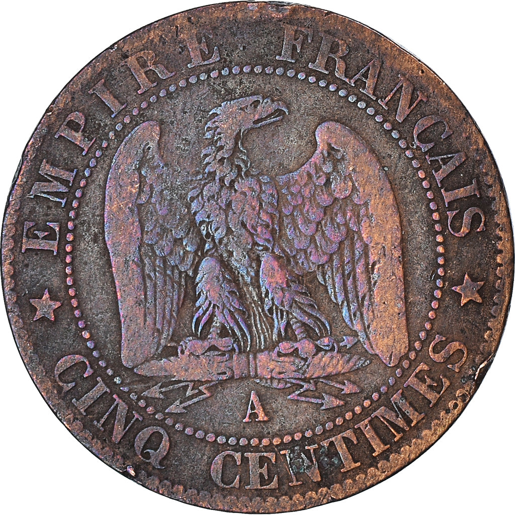 Monnaie, France, Napoleon III, 5 Centimes, 1863, Paris, TB, Bronze, Gadoury:155