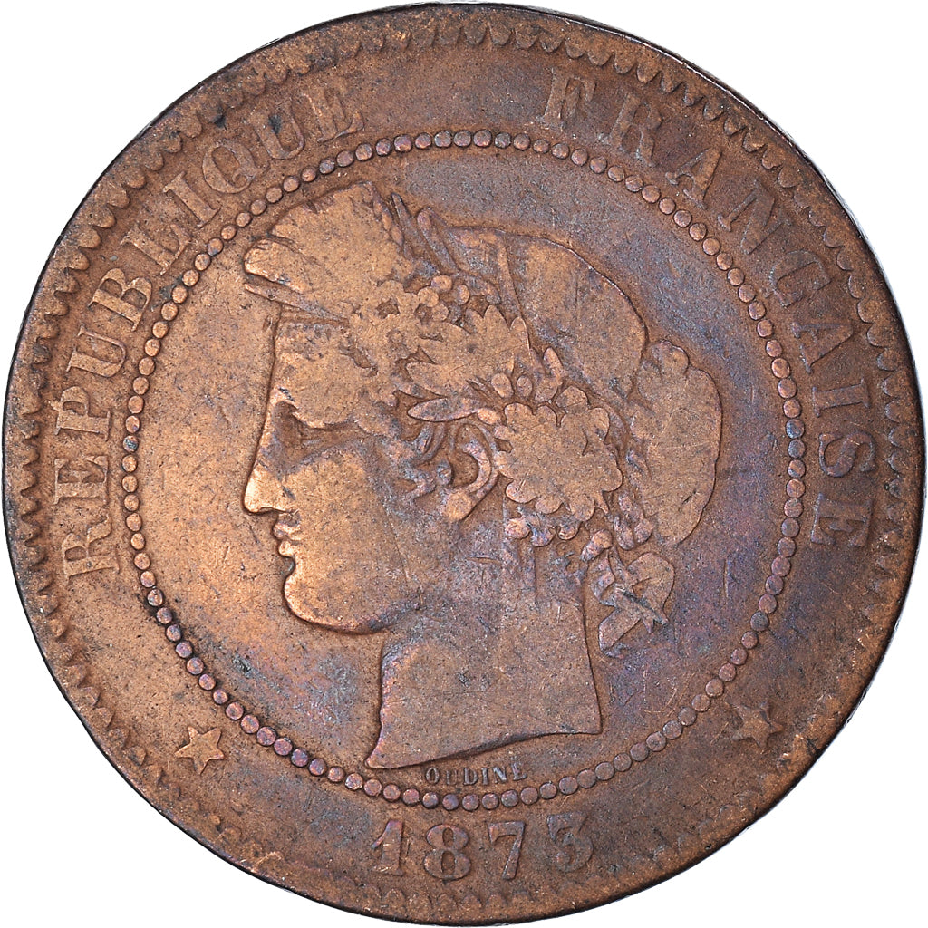Munten, Frankrijk, Cérès, 10 Centimes, 1873, Bordeaux, ZG+, Bronzen, KM:815.2