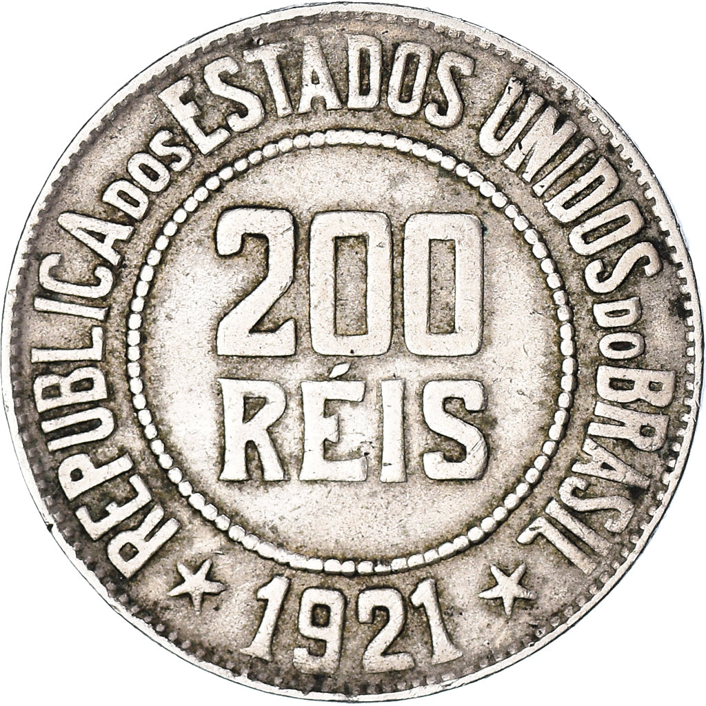 Moneda, Brasil, 200 Reis, 1921, MBC, Cobre - níquel, KM:519