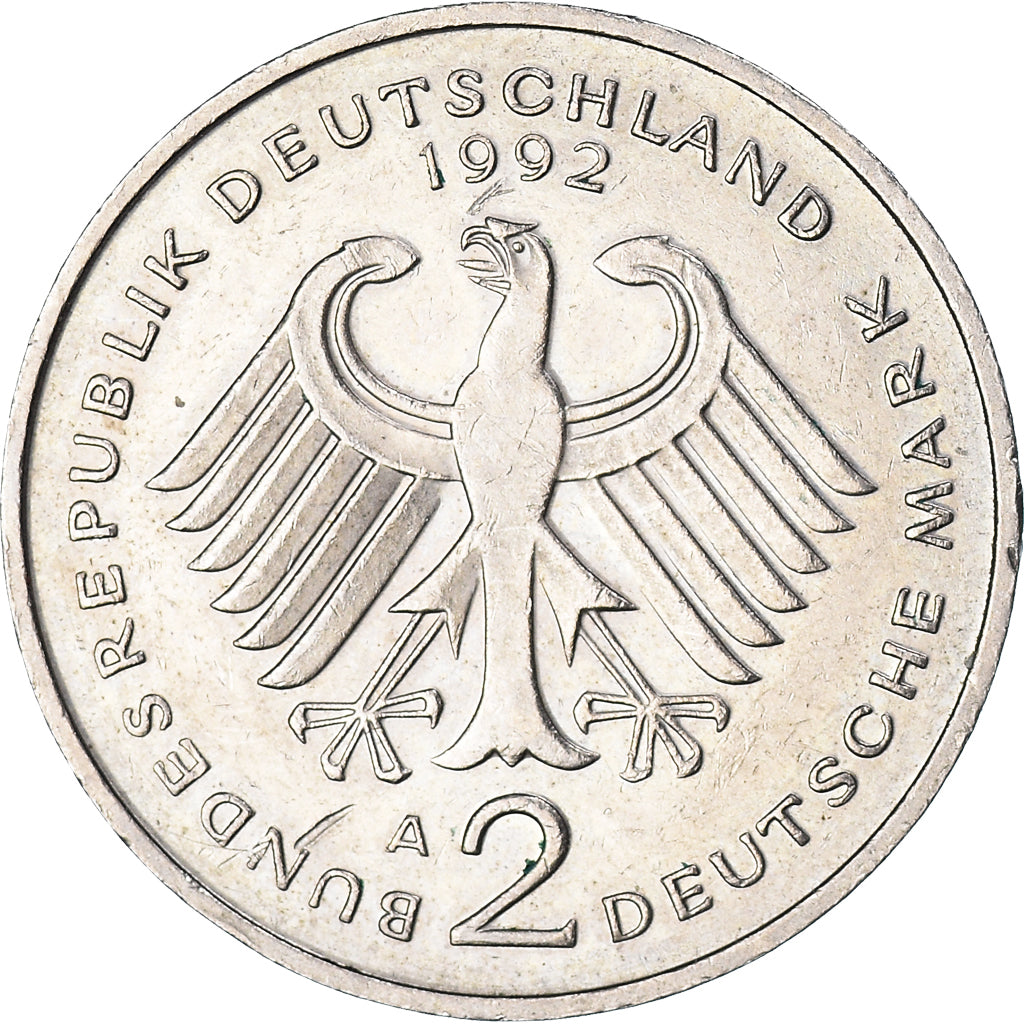 Moneta, GERMANIA - REPUBBLICA FEDERALE, 2 Mark, 1992, Berlin, BB+, Nichel