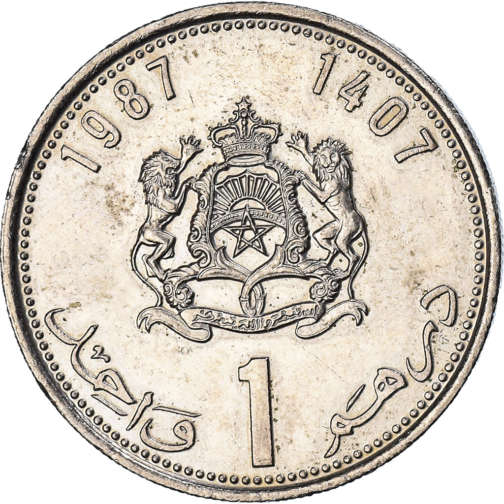Moneda, Marruecos, al-Hassan II, Dirham, 1987/AH1407, MBC+, Cobre - níquel