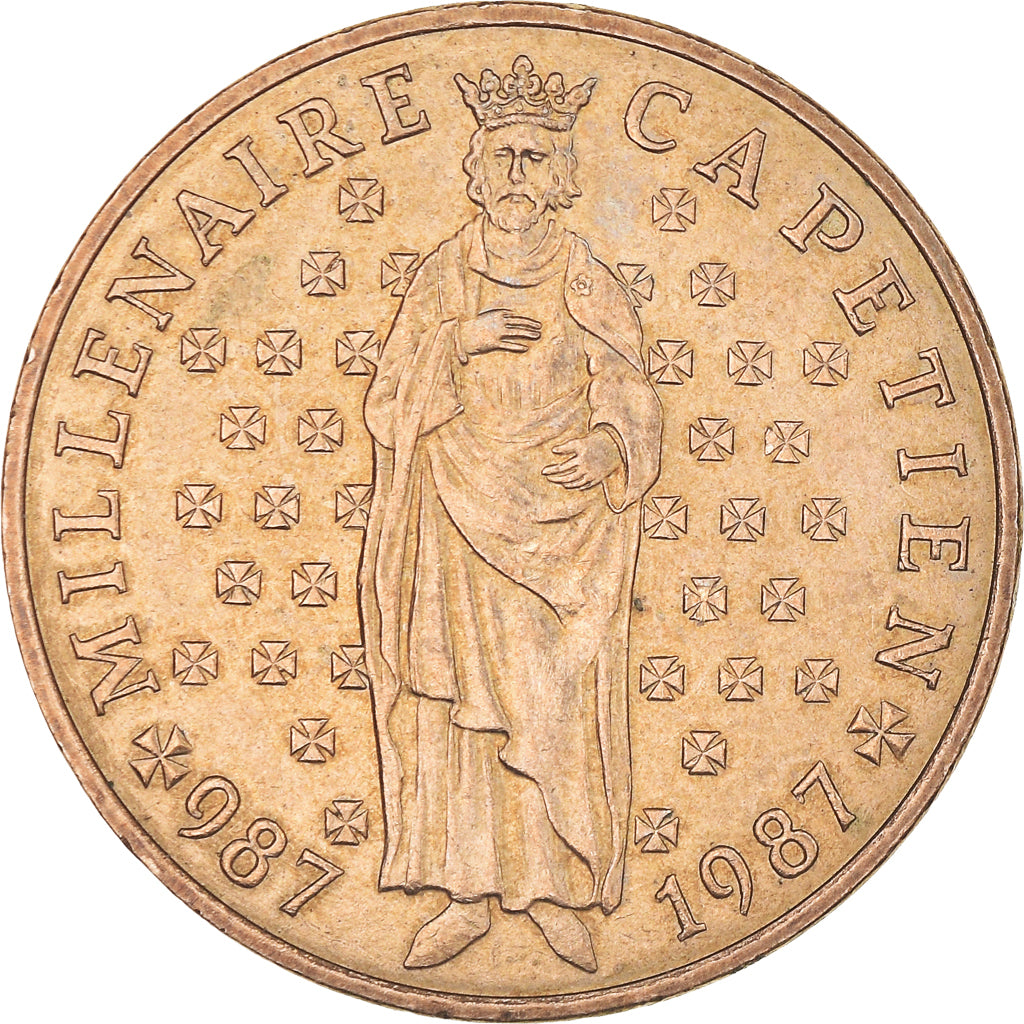 Moneta, Francja, Hugues Capet, 10 Francs, 1987, AU(50-53), Nikiel-Brąz