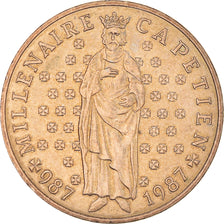 Moeda, França, Hugues Capet, 10 Francs, 1987, AU(50-53), Níquel-Bronze