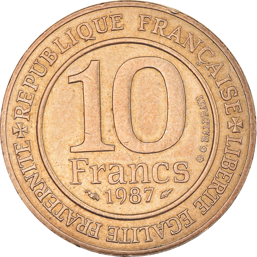 Moneta, Francja, Hugues Capet, 10 Francs, 1987, AU(50-53), Nikiel-Brąz