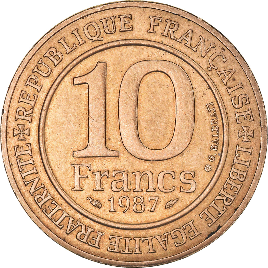 Moneta, Francia, Hugues Capet, 10 Francs, 1987, BB+, Nichel-bronzo, KM:961d