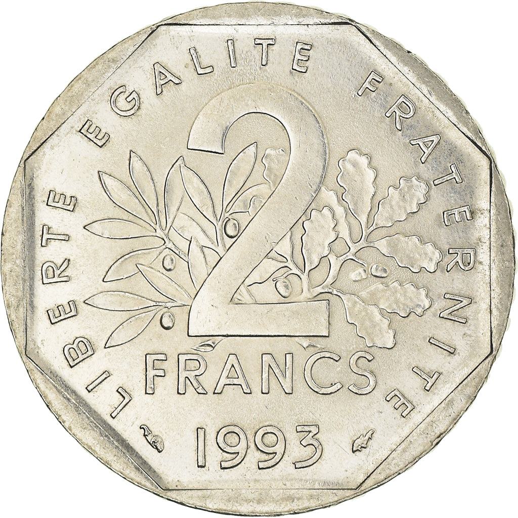Moneta, Francja, Jean Moulin, 2 Francs, 1993, AU(50-53), Nikiel, KM:1062