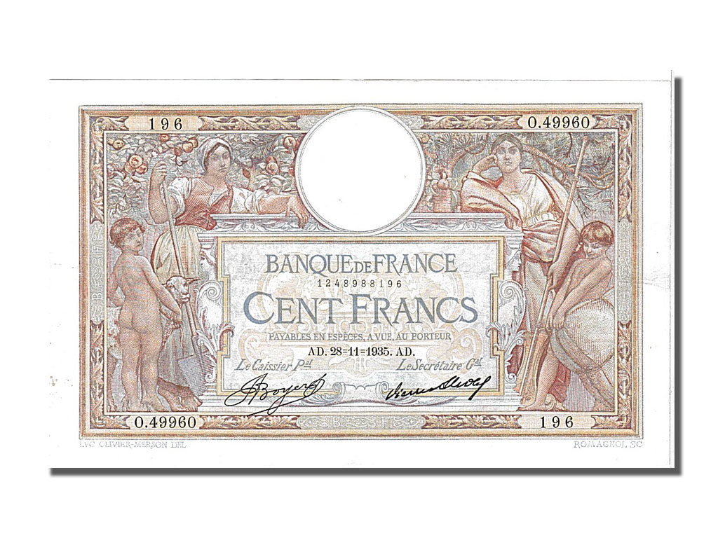 Francia, 100 Francs, 100 F 1908-1939 ''Luc Olivier Merson'', 1935, KM:78c, 19...