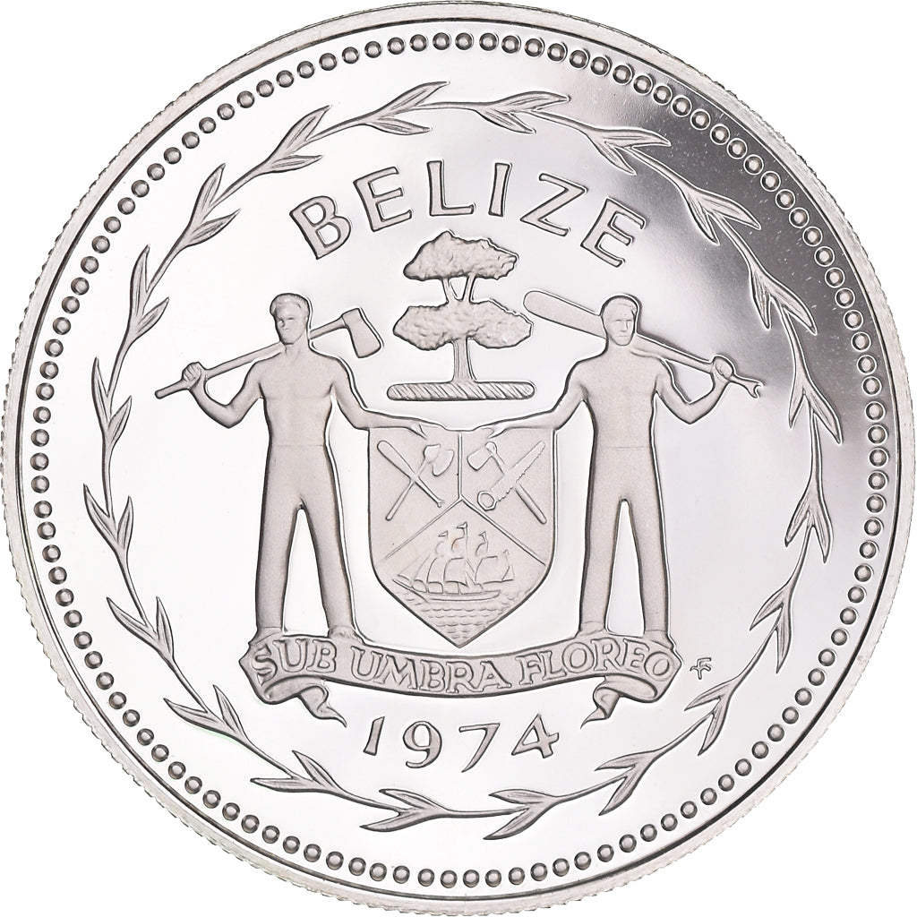 Moneda, Belice, Dollar, 1974, Franklin Mint, Proof, SC+, Plata, KM:43a