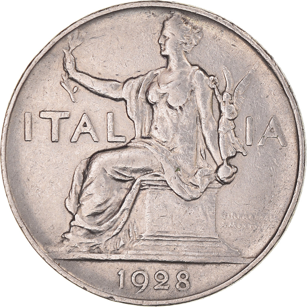 Moeda, Itália, Vittorio Emanuele III, Lira, 1928, Rome, AU(50-53), Níquel