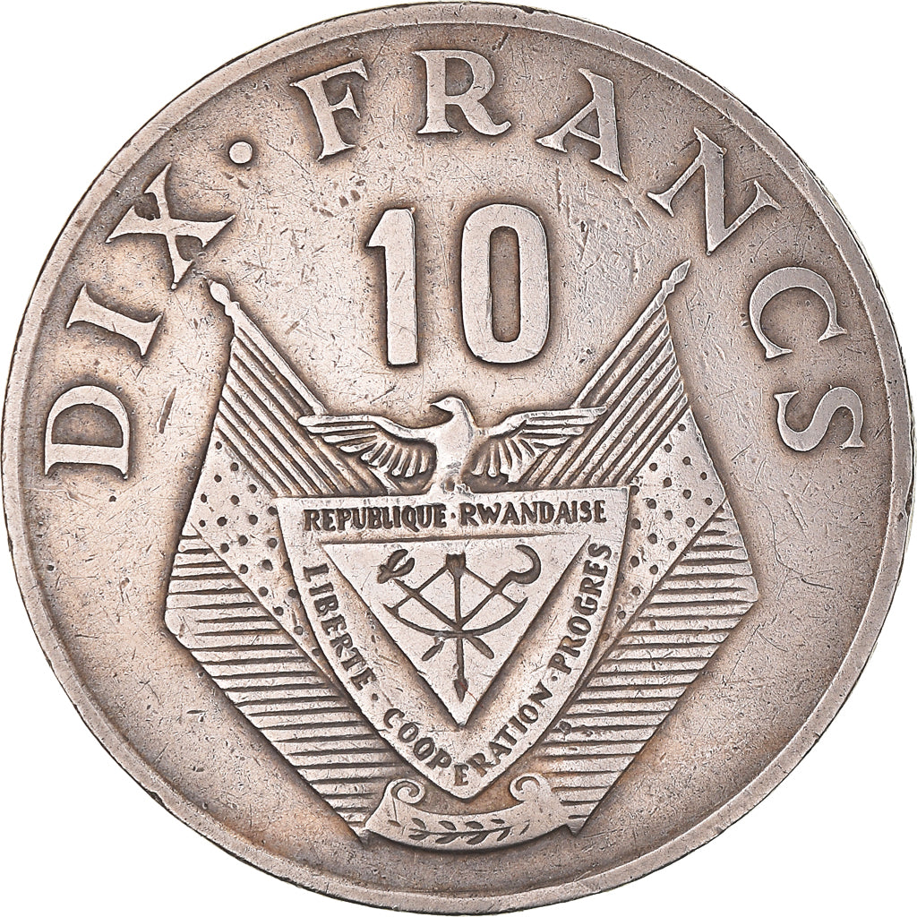 Coin, Rwanda, 10 Francs, 1974, British Royal Mint, EF(40-45), Copper-nickel