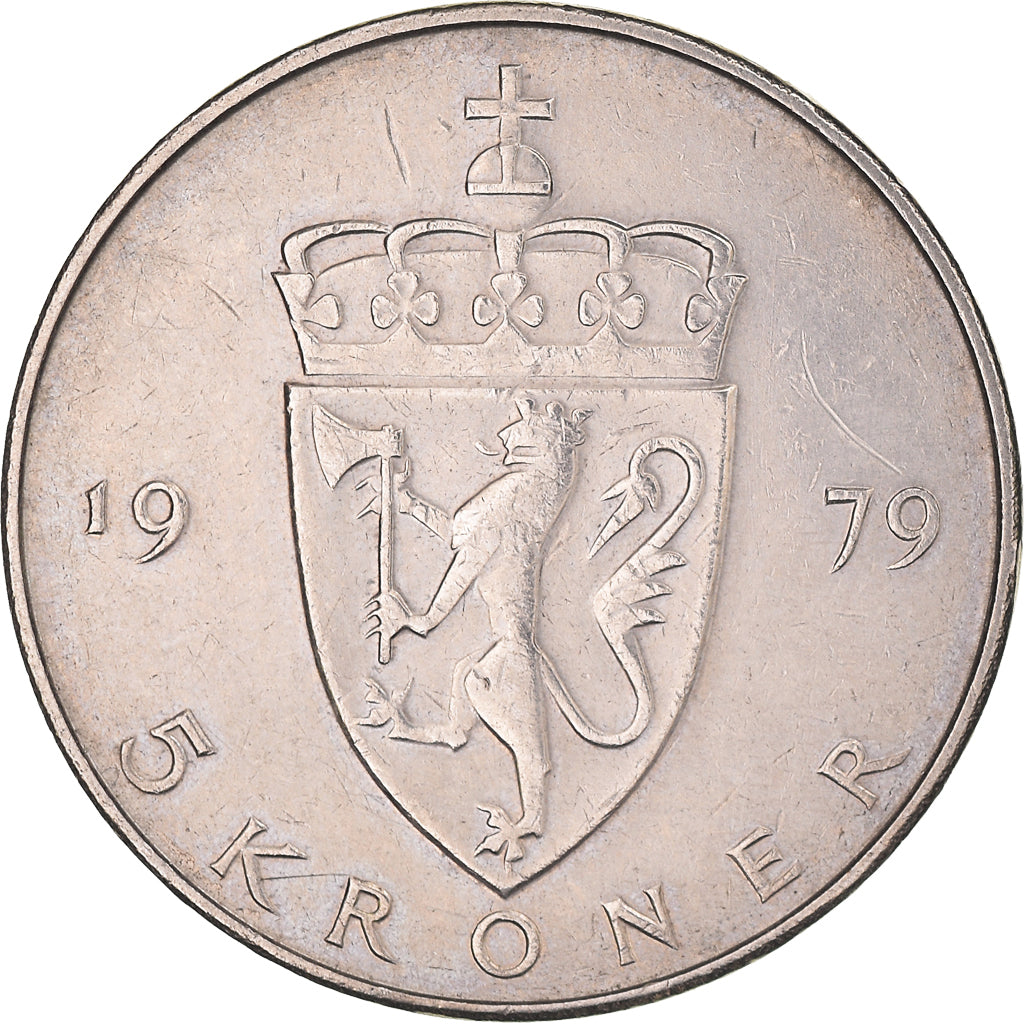 Coin, Norway, Olav V, 5 Kroner, 1979, AU(50-53), Copper-nickel, KM:420