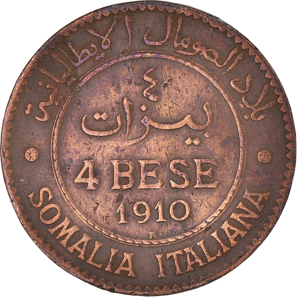 Coin, ITALIAN SOMALILAND, Vittorio Emanuele III, 4 Bese, 1910, Rome, VF(30-35)