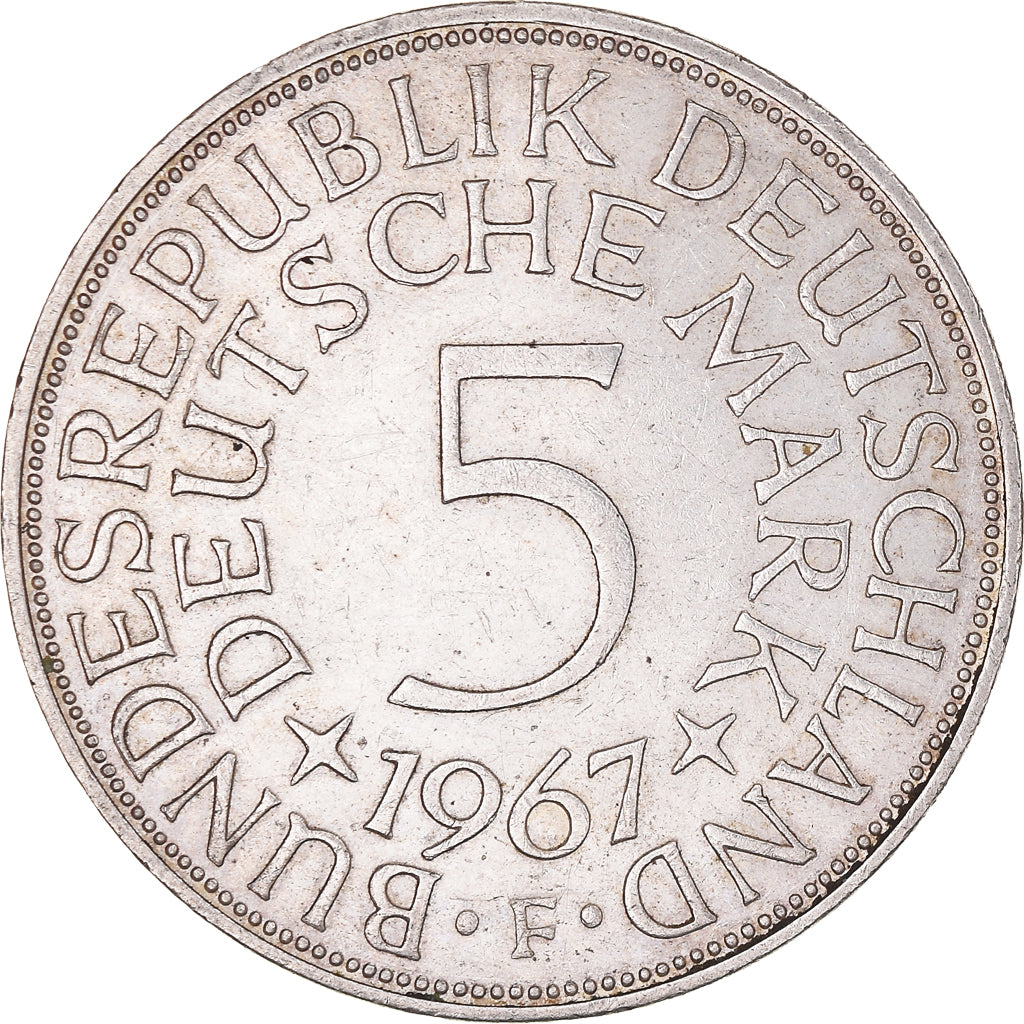 Moneta, Niemcy - RFN, 5 Mark, 1967, Stuttgart, EF(40-45), Srebro, KM:112.1