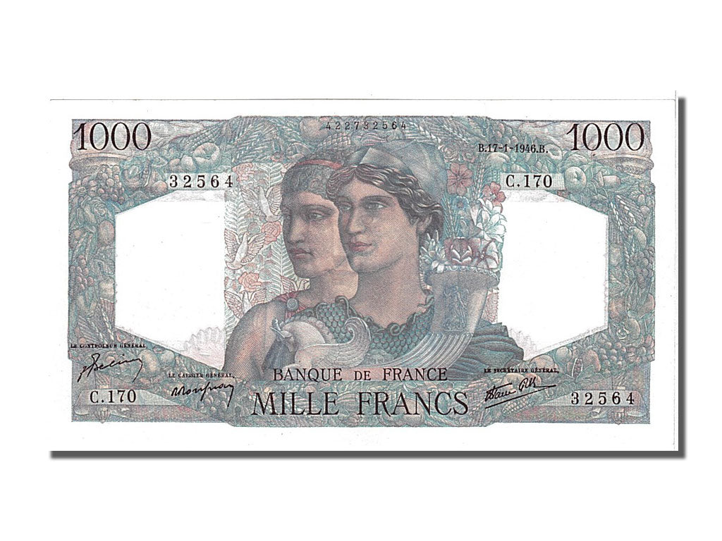 Francia, 1000 Francs, 1 000 F 1945-1950 ''Minerve et Hercule'', 1946, KM:130a...