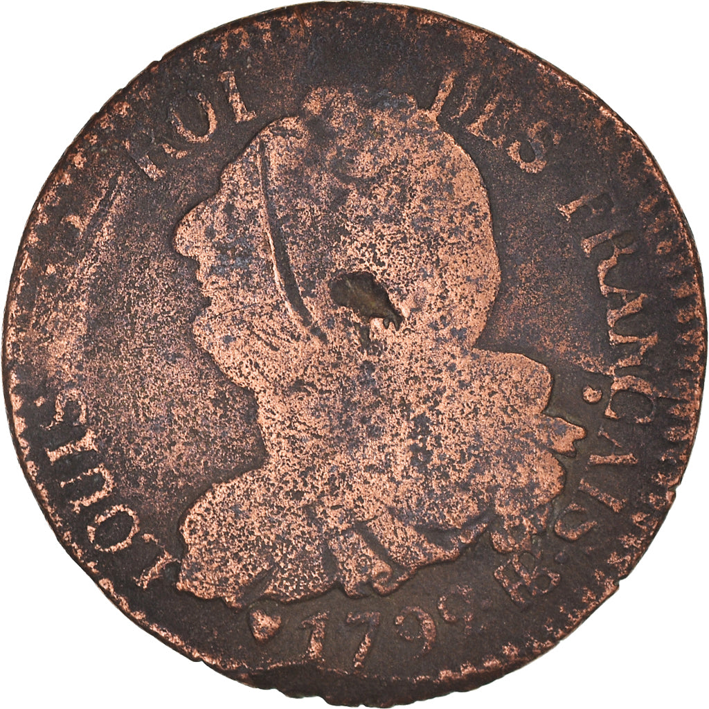 Moneta, Francia, Louis XVI, 6 Deniers, 1792, Strasbourg, B+, Rame, KM:611