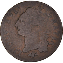 Munten, Frankrijk, Louis XVI, Sol, 1791, Lyon, ZG+, Koper, KM:578.5, Gadoury:350