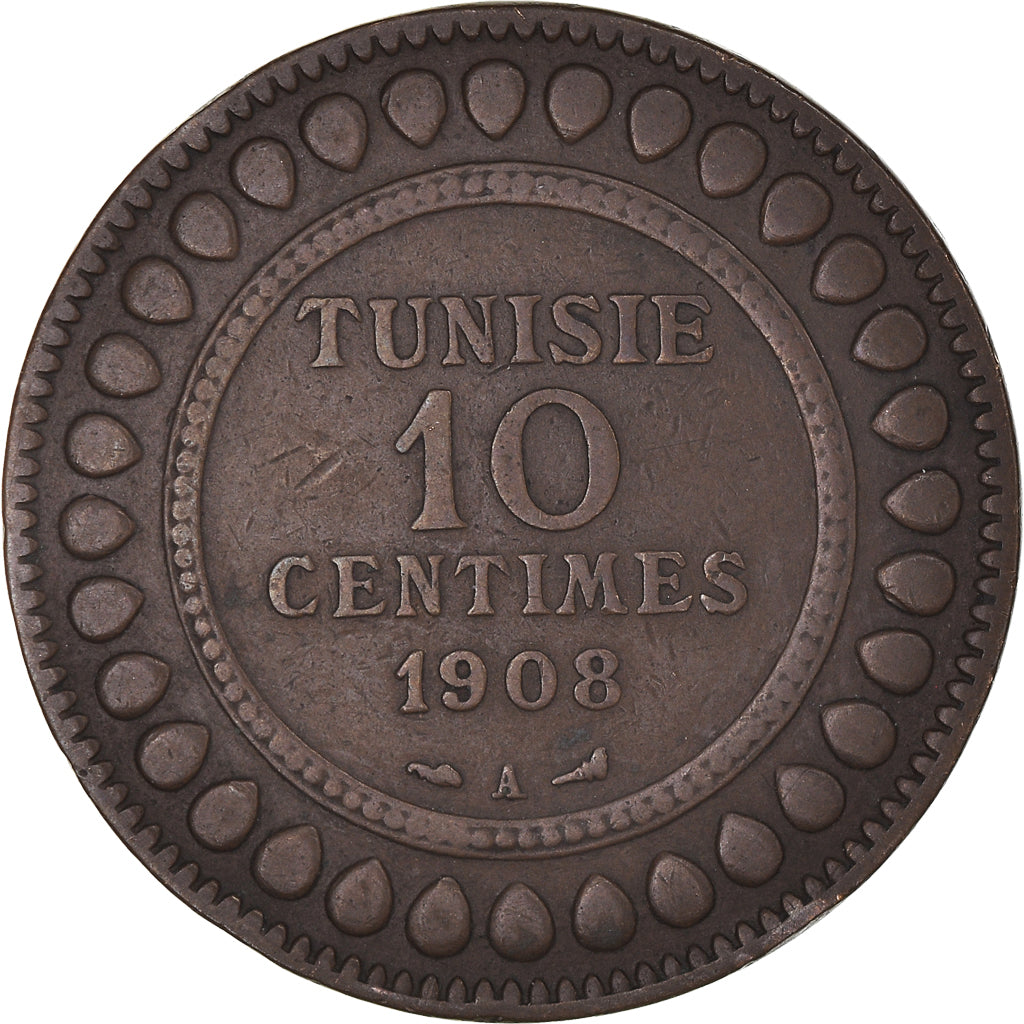 Munten, Tunisië, Muhammad al-Nasir Bey, 10 Centimes, 1908, Paris, ZF, Bronzen