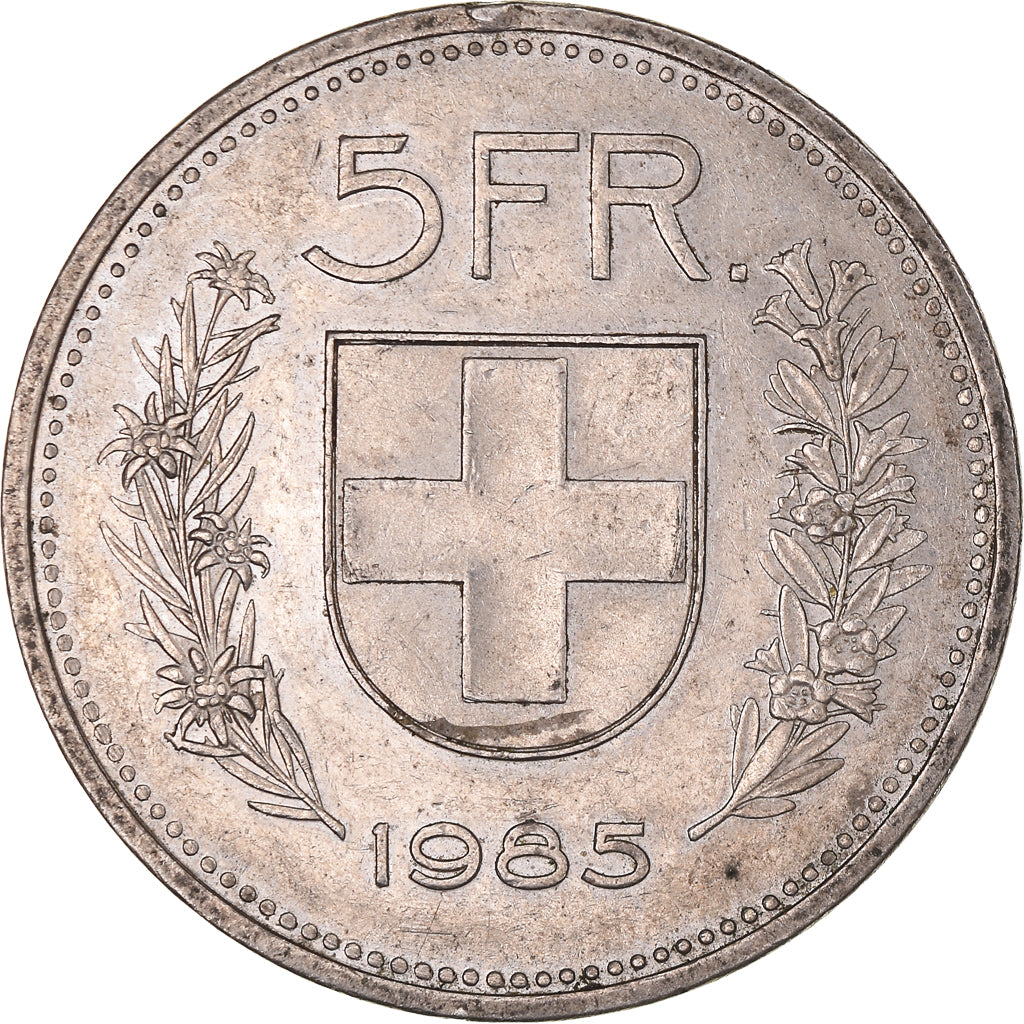 Coin, Switzerland, 5 Francs, 1985, Bern, EF(40-45), Copper-nickel, KM:40a.3