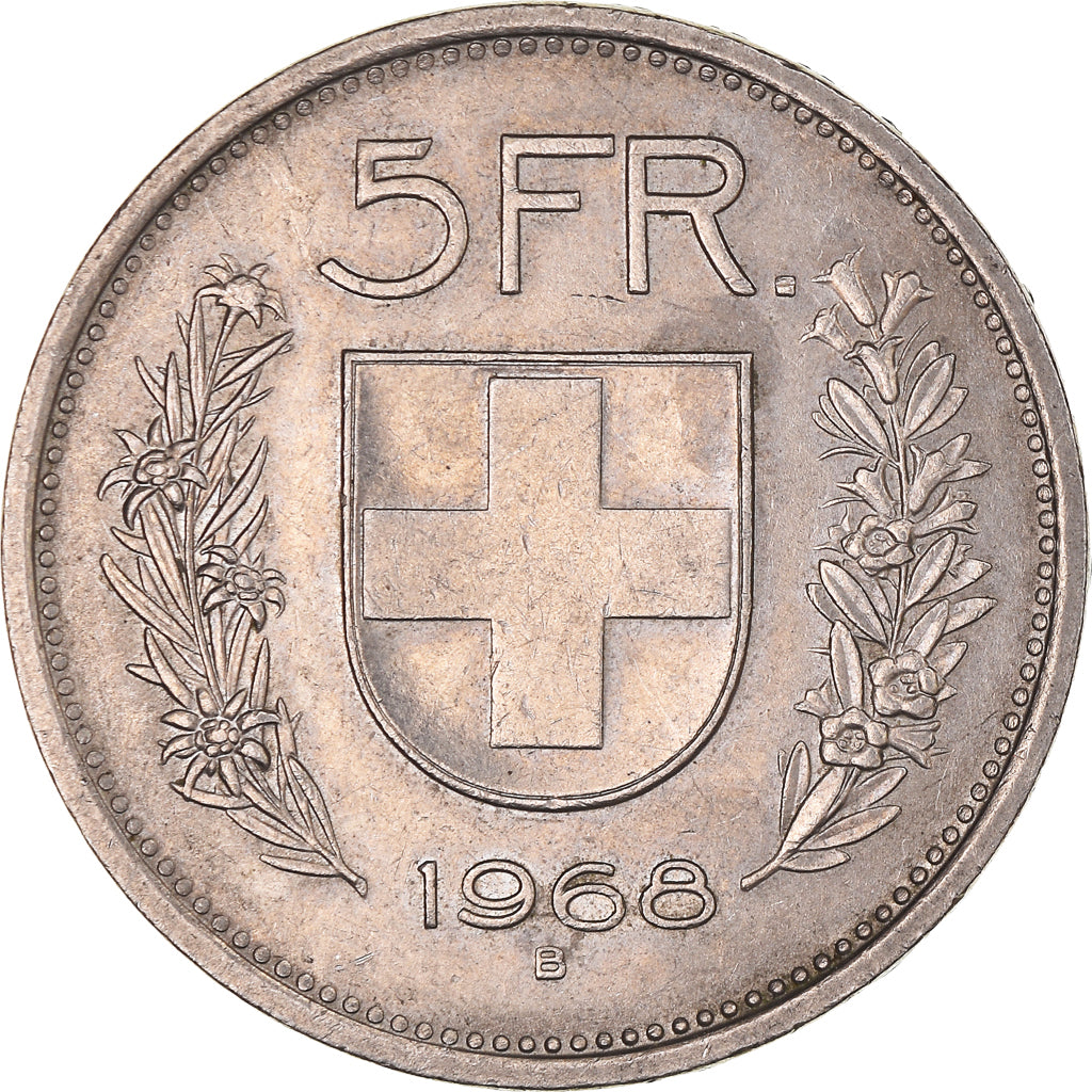 Coin, Switzerland, 5 Francs, 1968, Bern, EF(40-45), Copper-nickel, KM:40a.1