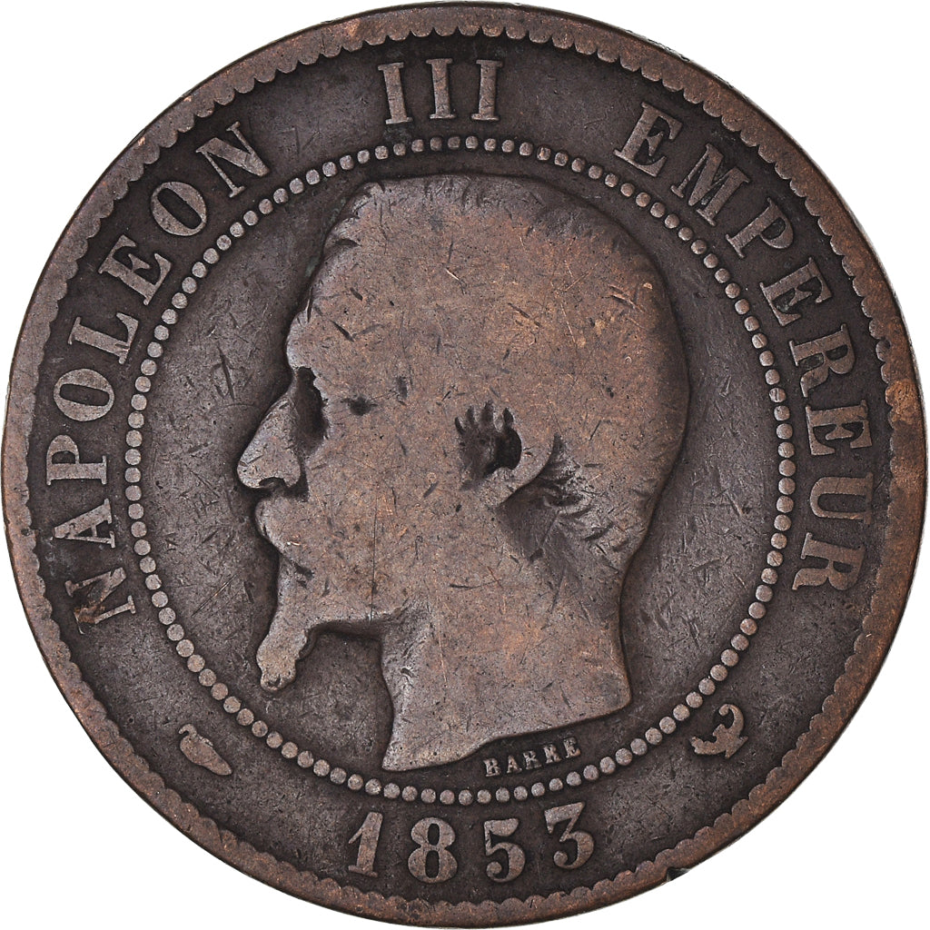 Coin, France, Napoleon III, 10 Centimes, 1853, Lille, VF(20-25), Bronze