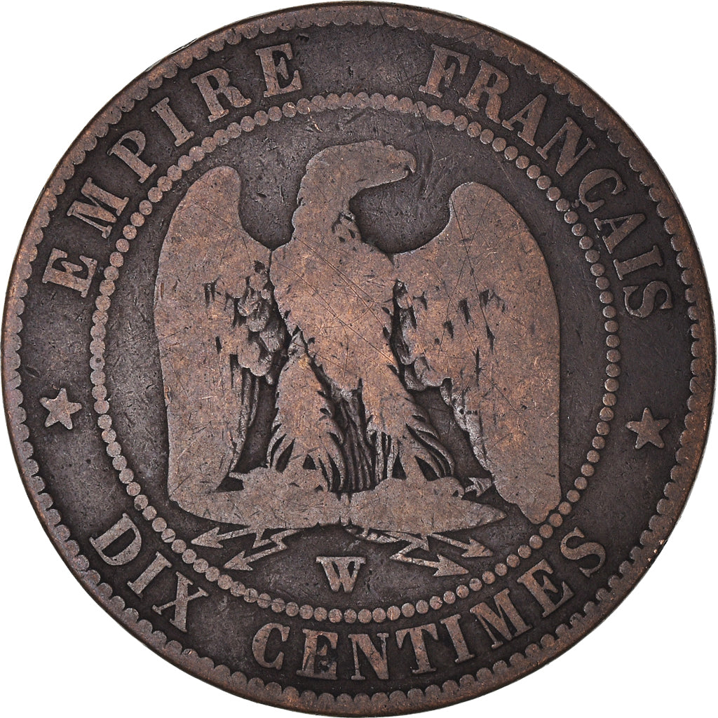 Coin, France, Napoleon III, 10 Centimes, 1853, Lille, VF(20-25), Bronze