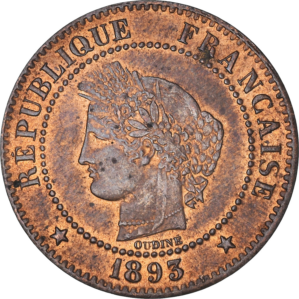 Coin, France, Cérès, 2 Centimes, 1893, Paris, AU(50-53), Bronze, KM:827.1