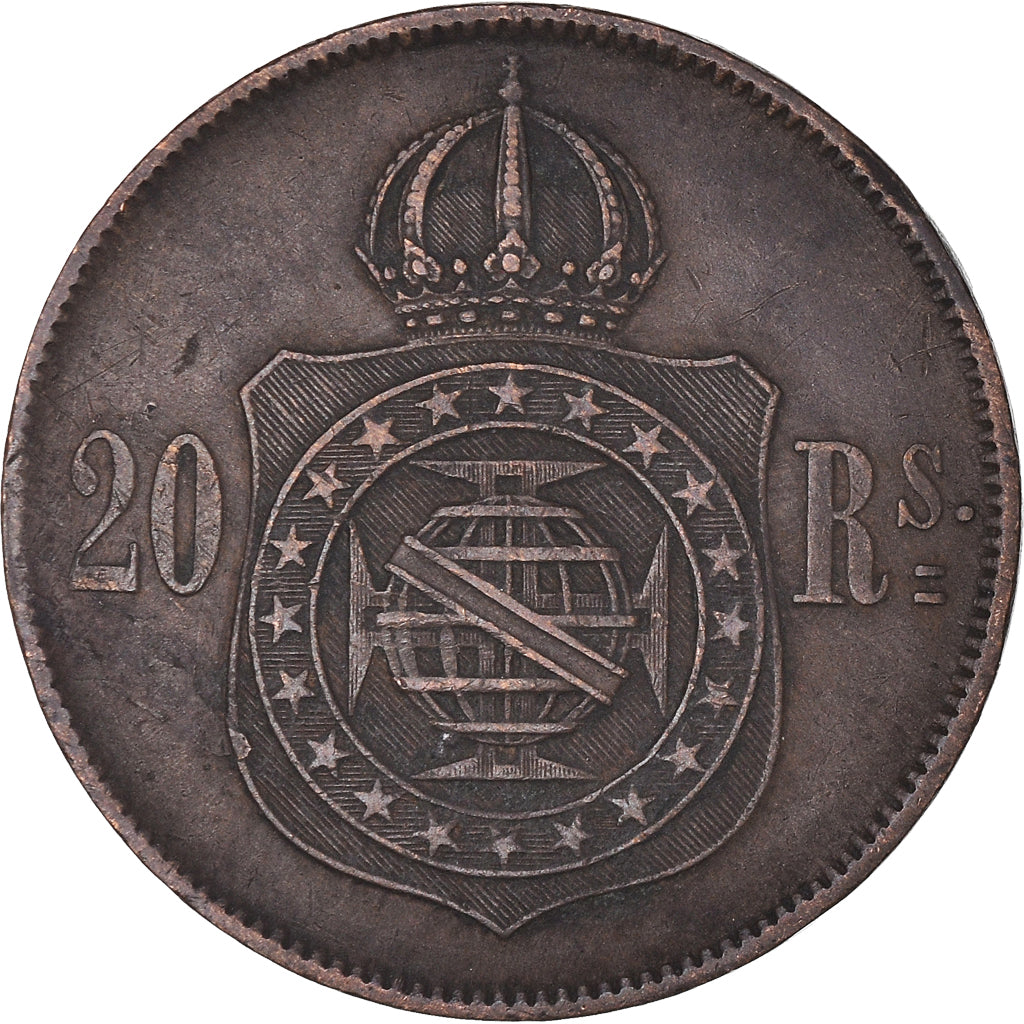 Moneta, Brasile, Pedro II, 20 Reis, 1869, BB, Bronzo, KM:474