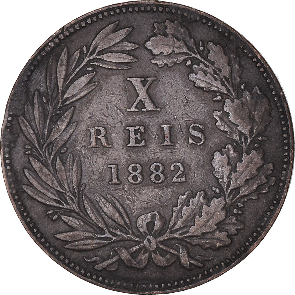 Moeda, Portugal, Luiz I, 10 Reis, 1882, EF(40-45), Bronze, KM:526