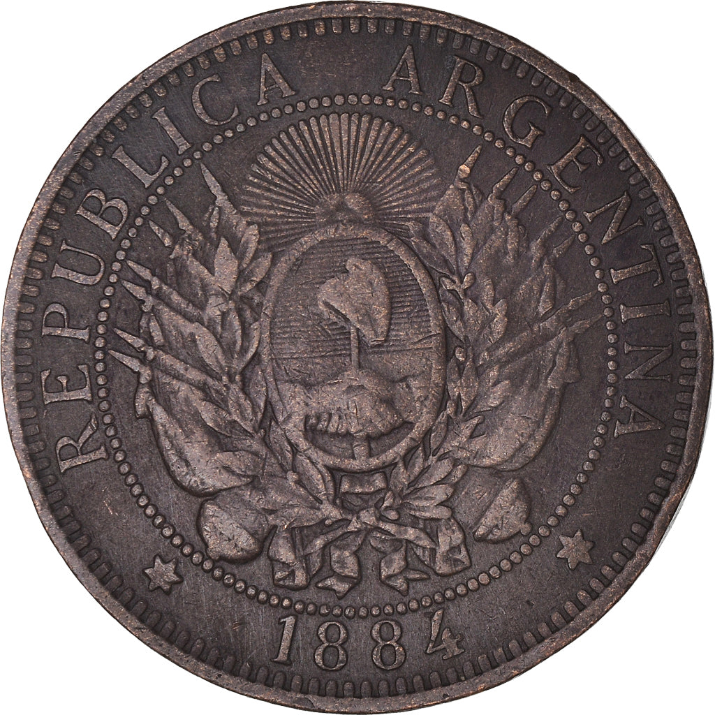 Moneda, Argentina, 2 Centavos, 1884, MBC, Bronce, KM:33