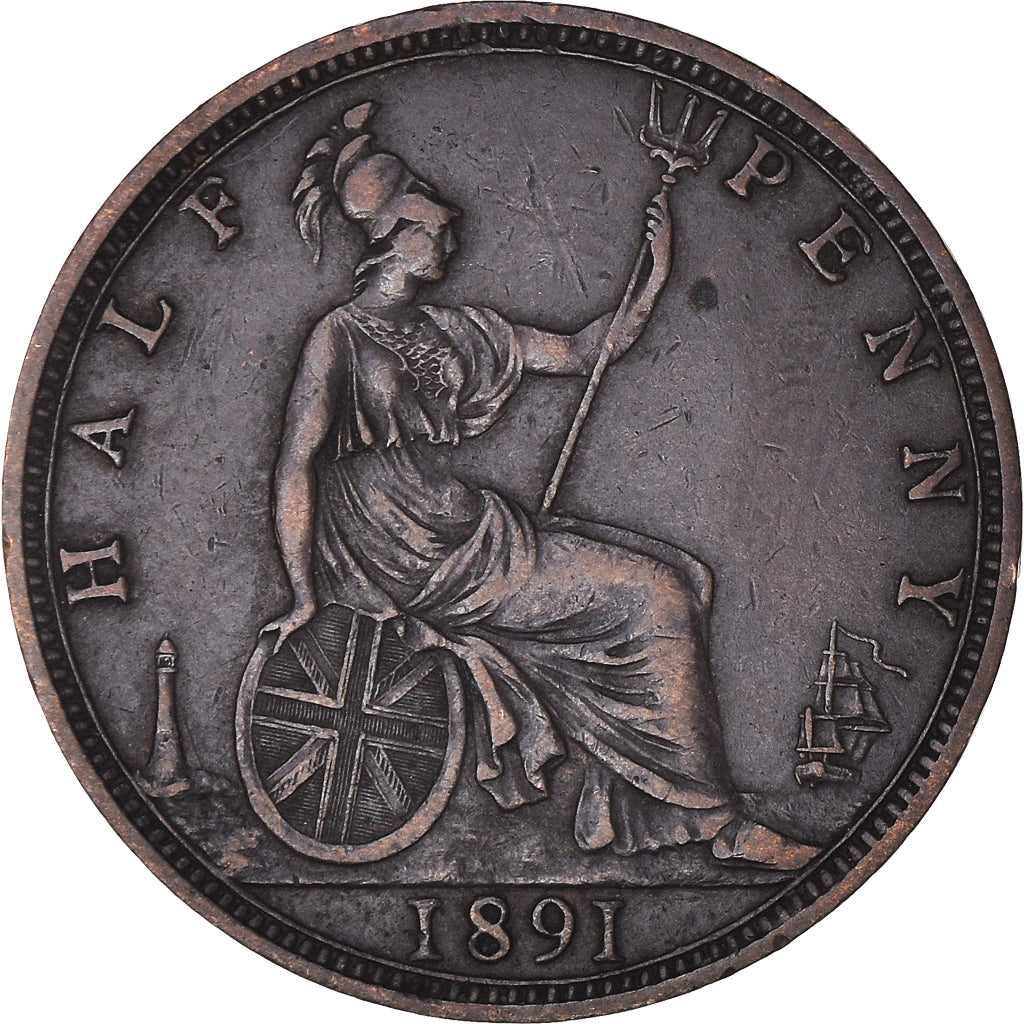 Monnaie, Grande-Bretagne, Victoria, 1/2 Penny, 1891, TTB, Bronze, KM:754