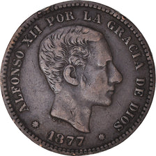Moneta, Hiszpania, Alfonso XII, 5 Centimos, 1877, Madrid, EF(40-45), Brązowy