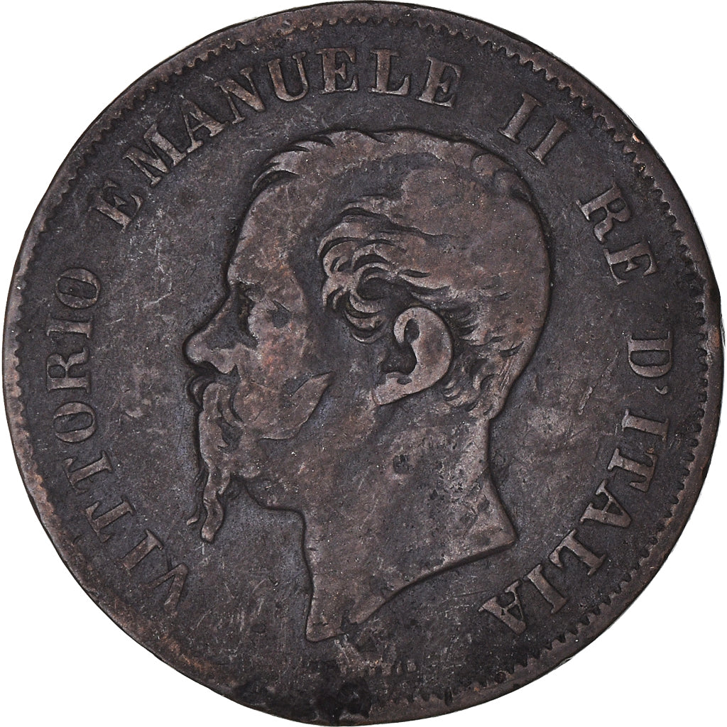 Moneda, Italia, Vittorio Emanuele II, 5 Centesimi, 1862, Naples, BC+, Cobre