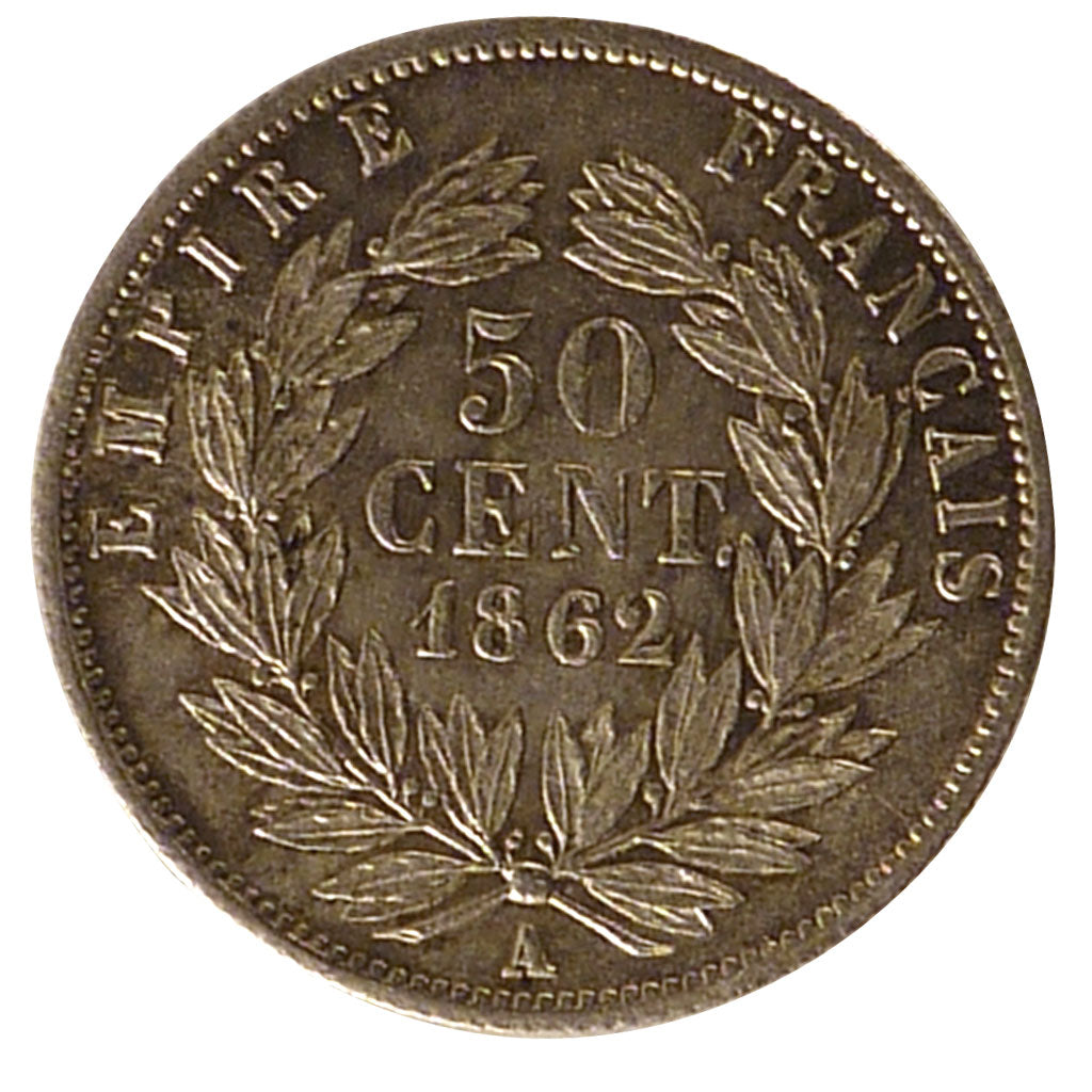 FRANCE, Napoléon III, 50 Centimes, 1862, Paris, KM #794.1, graded, PCGS, M...