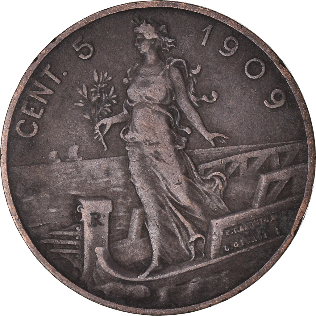 Moneta, Italia, Vittorio Emanuele III, 5 Centesimi, 1909, Rome, MB+, Bronzo