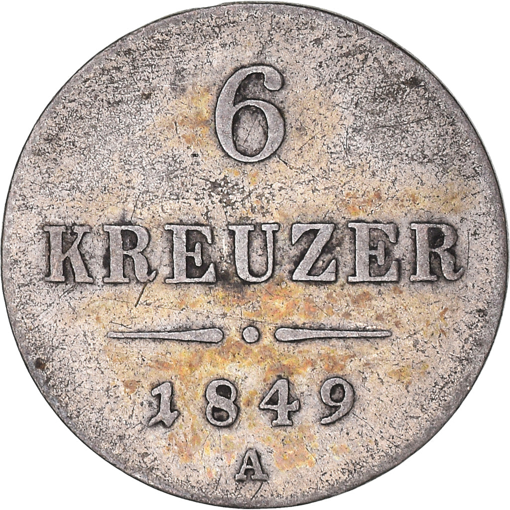Coin, Austria, Franz Joseph I, 6 Kreuzer, 1849, Vienna, VF(30-35), Silver