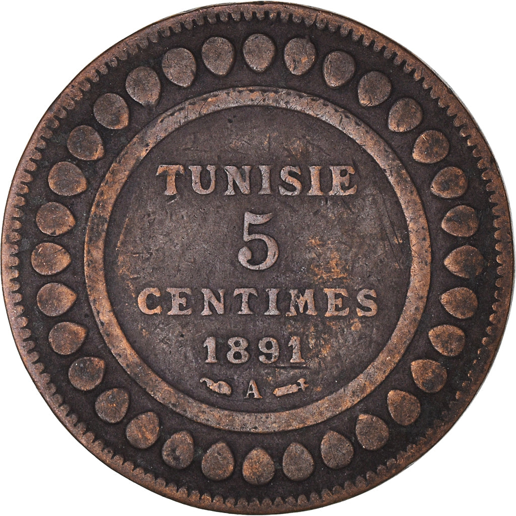 Münze, Tunesien, Ali Bey, 5 Centimes, 1891/AH1293, Paris, S+, Bronze, KM:221