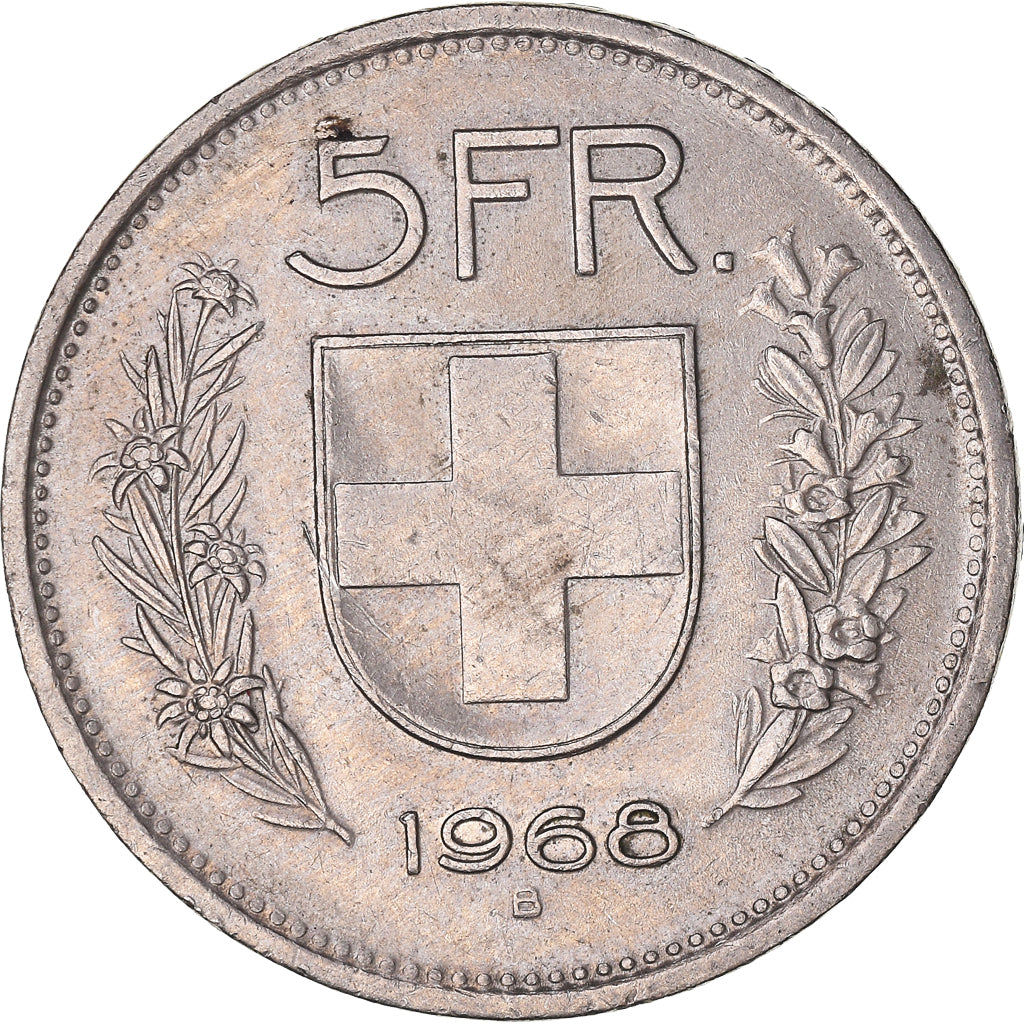 Coin, Switzerland, 5 Francs, 1968, Bern, EF(40-45), Copper-nickel, KM:40a.1