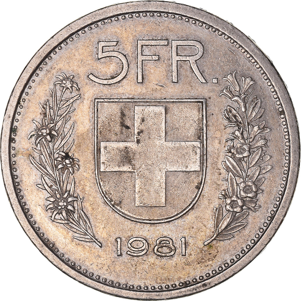 Coin, Switzerland, 5 Francs, 1981, Bern, EF(40-45), Copper-nickel, KM:40a.1