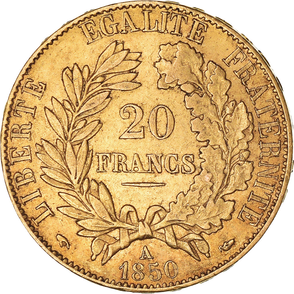 Moneda, Francia, Cérès, 20 Francs, 1850, Paris, MBC+, Oro, KM:762