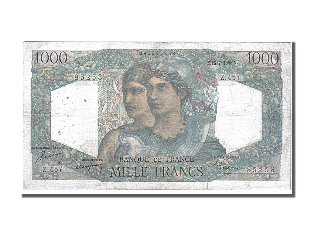 France, 1000 Francs, 1 000 F 1945-1950 ''Minerve et Hercule'', 1948, KM #130b,..