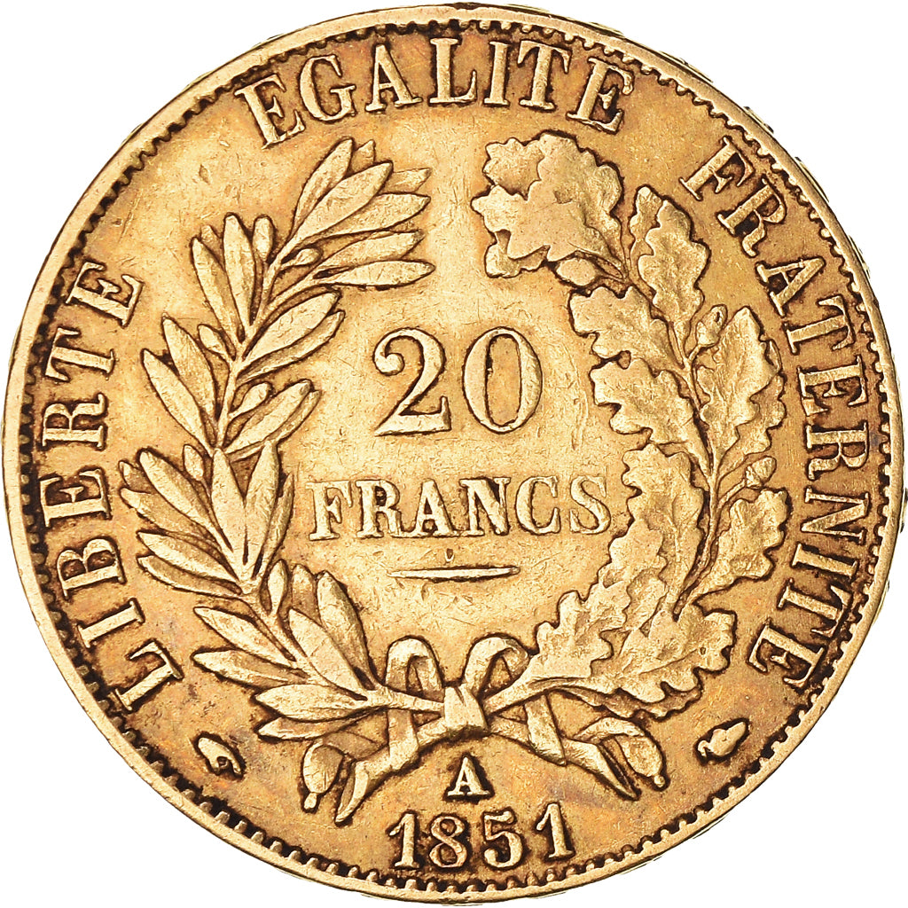 Moneda, Francia, Cérès, 20 Francs, 1851, Paris, MBC+, Oro, KM:762