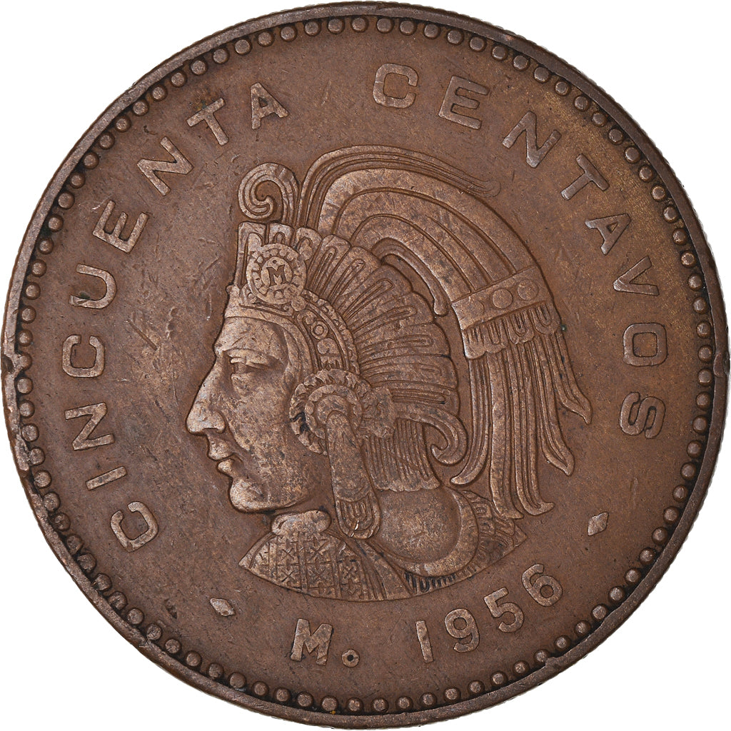 Coin, Mexico, 50 Centavos, 1956, Mexico City, EF(40-45), Bronze, KM:450