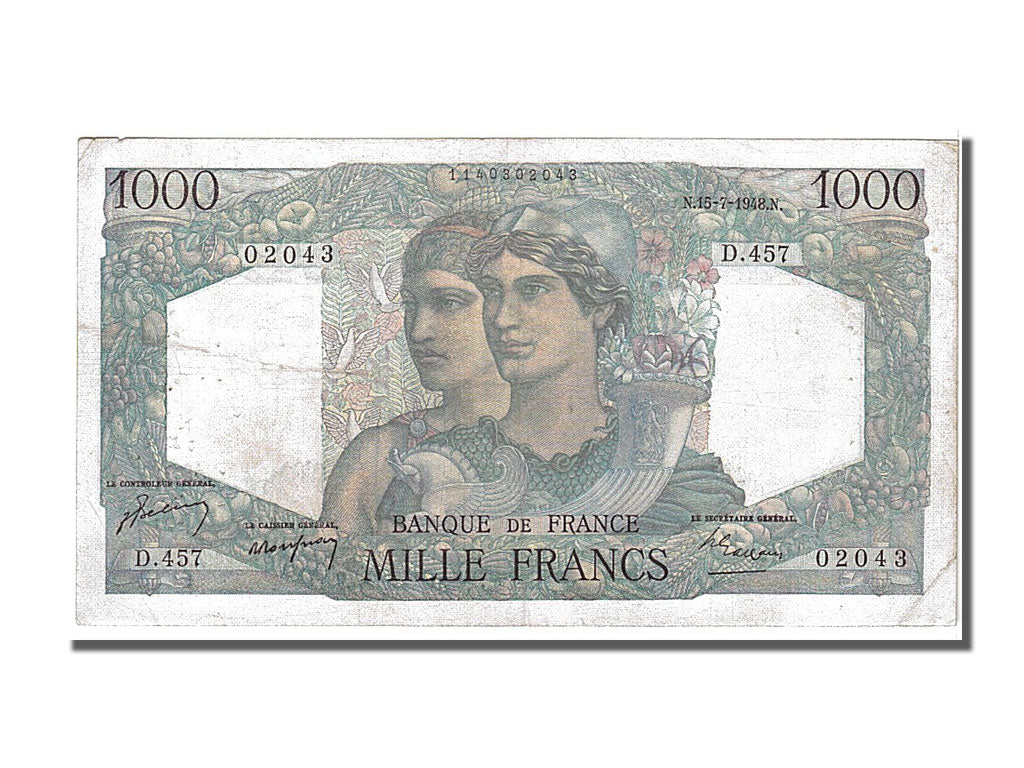 France, 1000 Francs, 1 000 F 1945-1950 ''Minerve et Hercule'', 1948, KM #130b,..