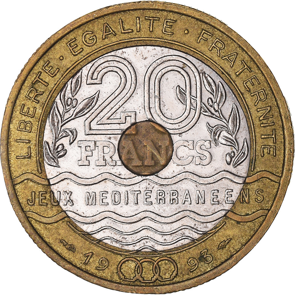 Monnaie, France, Jeux Méditerranéens, 20 Francs, 1993, TTB, Tri-Metallic