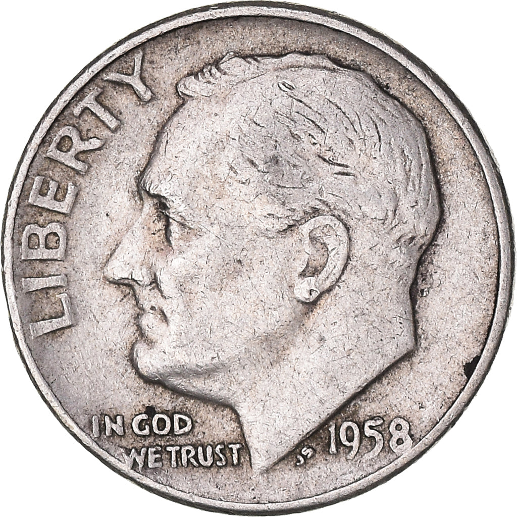 Coin, United States, Roosevelt, Dime, 1958, Denver, EF(40-45), Silver, KM:195